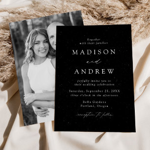 Invitación Moderna Foto de Boda en Blanco y Negro con Motas