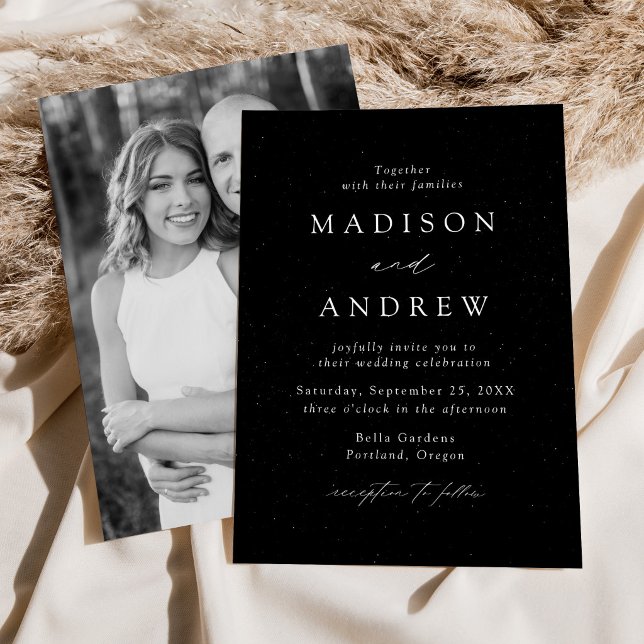 Invitación Moderna Foto de Boda en Blanco y Negro con Motas (Subido por el creador)