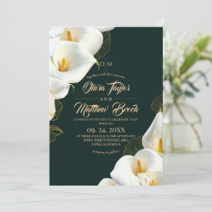 Invitación Moderna foto de boda floral elegante verde esmeral