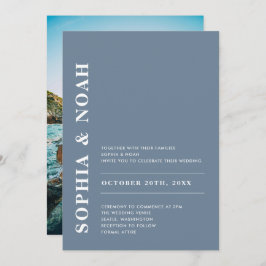 Invitación Moderna foto de Boda simple y elegante azul turque