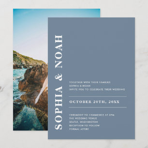Invitación Moderna foto de Boda simple y elegante azul turque