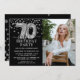 Invitación Moderna foto de cumpleaños 70 color negro y platea (Anverso / Reverso)