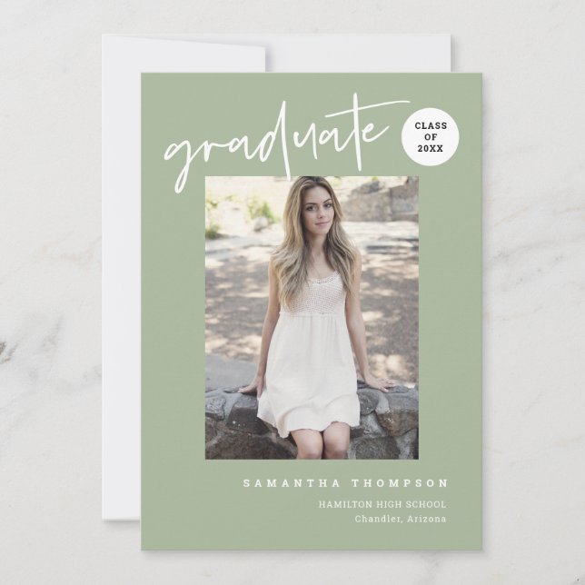 Invitación Moderna foto de Fiesta de Grad Green School con un (Anverso)