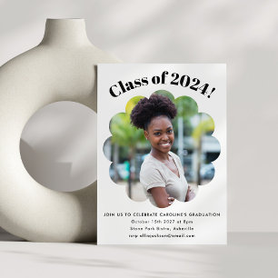 Invitación Moderna Foto de Fiesta de Graduación Blanca Negra 