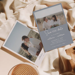 Invitación Moderna foto de guión azul turbio salva la fecha