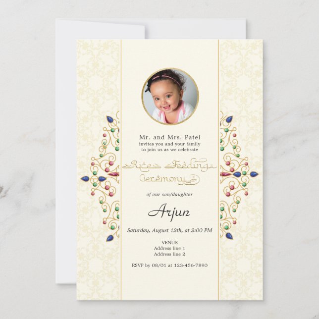 Invitación Moderna foto de la primera ceremonia de arroz en A (Anverso)