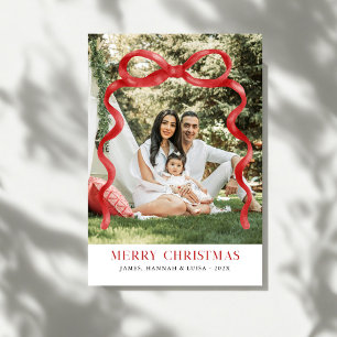 Invitación Moderna foto de navidad de color rojo vivo