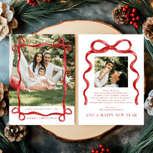 Invitación Moderna foto de navidad de color rojo vivo