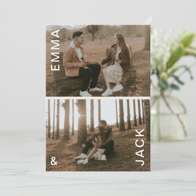 Invitación Moderna foto doble mínima salva la fecha (Anverso de pie)