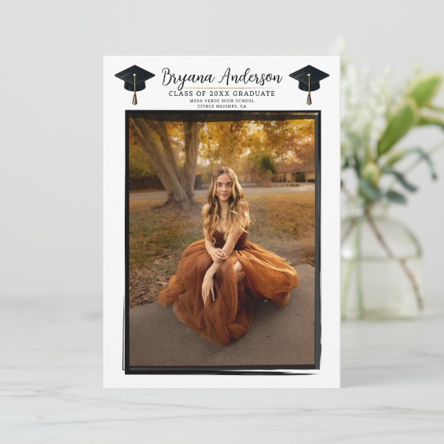 Invitación Moderna foto marco negro marco moderno de graduaci (Anverso de pie)