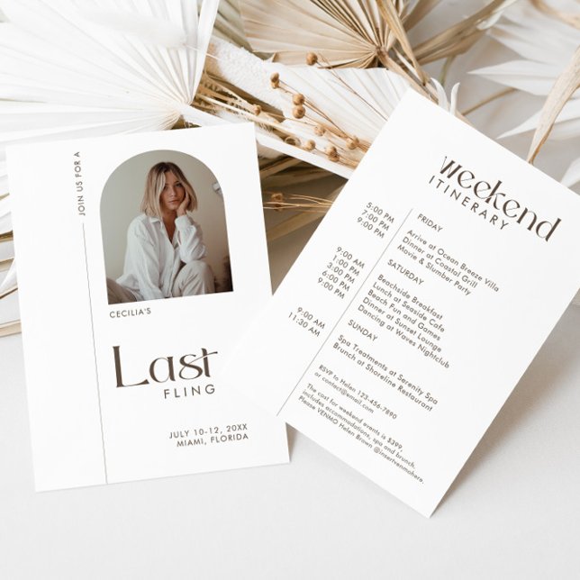 Invitación Moderna foto mínima de soltera "Last Fling" (Subido por el creador)
