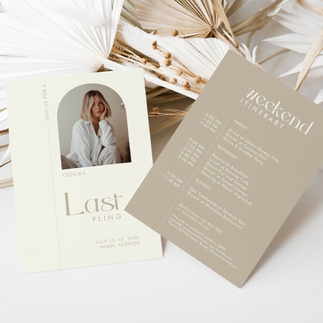 Invitación Moderna foto mínima de soltera "Last Fling" (Subido por el creador)