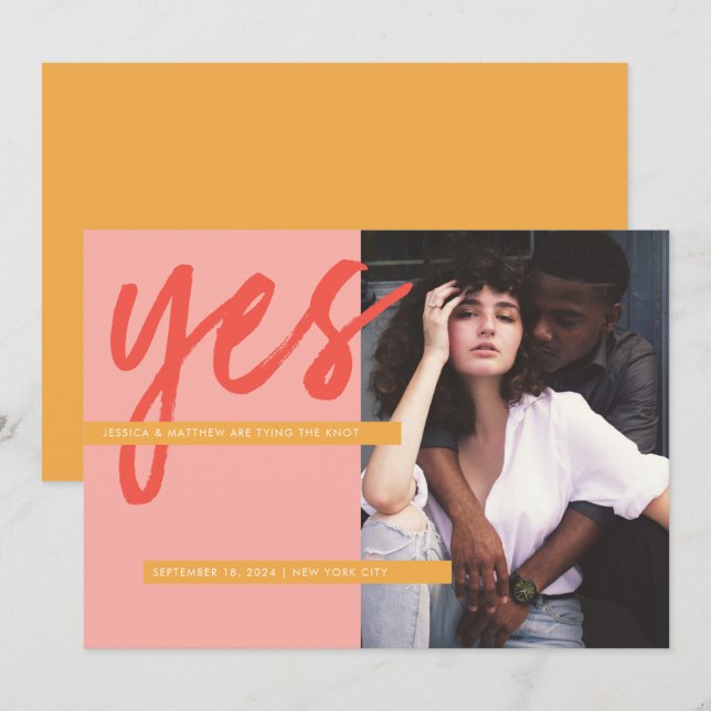 Invitación Moderna foto nueva y audaz de color rosa de coral  (Anverso / Reverso)