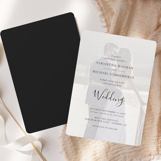 Invitación Moderna foto overlay Elegante Wedding (Modern Photo Overlay Script Wedding Invitation)