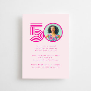 Invitación Moderna Foto Retro Vibrante Cumpleaños 50 Hito