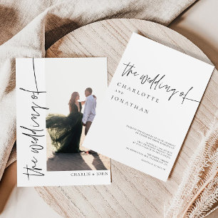 Invitación Moderna foto simple de Boho Boda blanco y negro