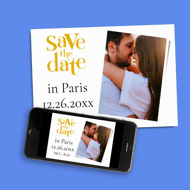 Invitación Moderna Foto Única De Oro De París Guardar La Fech (Photo Save The Date Announcement Cards)