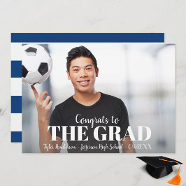 Invitación Moderna franja azul atrevida para fiesta de gradua
