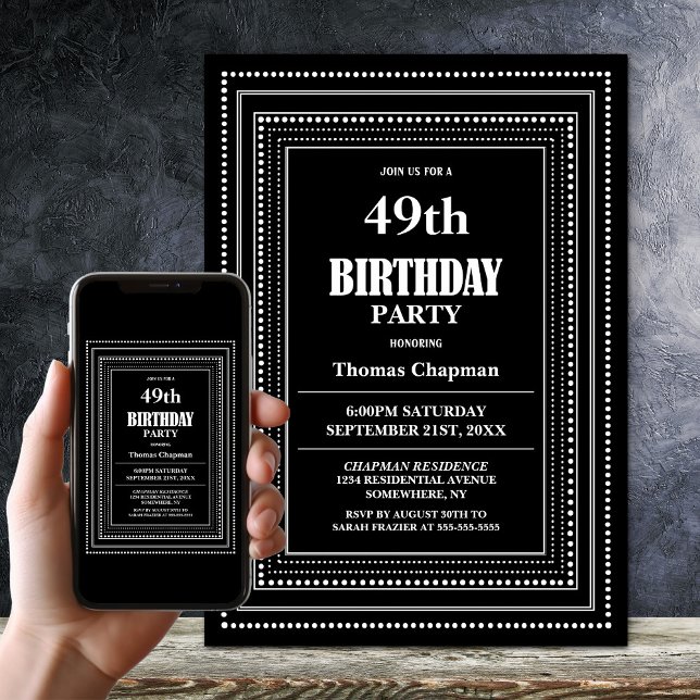 Invitación Moderna frontera blanca negra cualquier fiesta de  (Subido por el creador)