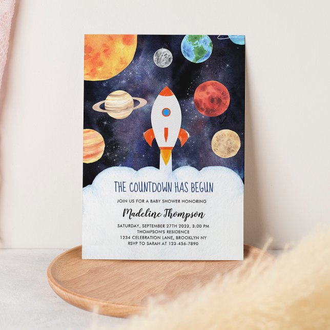 Invitación Moderna Galaxy Planets Space Rocket Baby Shower (Subido por el creador)