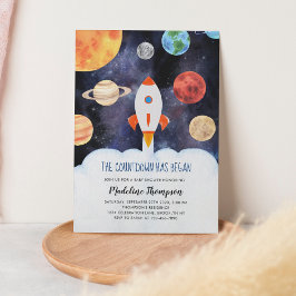 Invitación Moderna Galaxy Planets Space Rocket Baby Shower