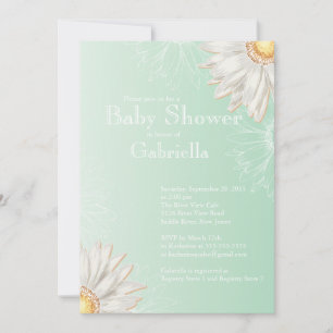 Invitación Moderna Gerbera Daisy Baby Shower verde y blanco