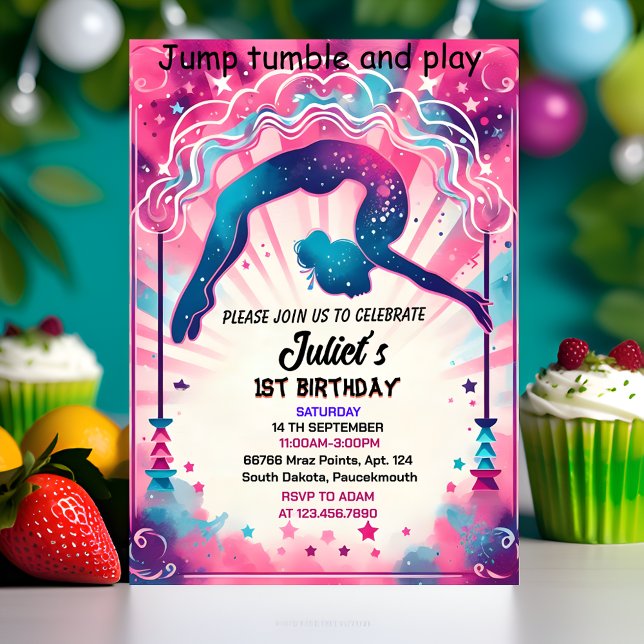 Invitación moderna gimnasia chica rosa lindo 10 años (Subido por el creador)