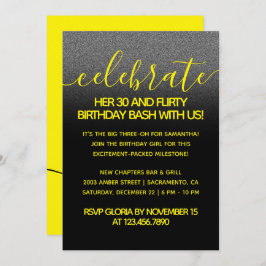 Invitación Moderna Girly Amarillo brillante 30 y cumpleaños b