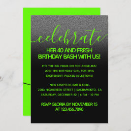 Invitación Moderna Girly verde brillante 40 y fresco