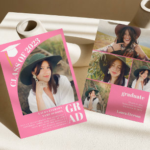Invitación Moderna graduación de 5 fotos en arco rosa