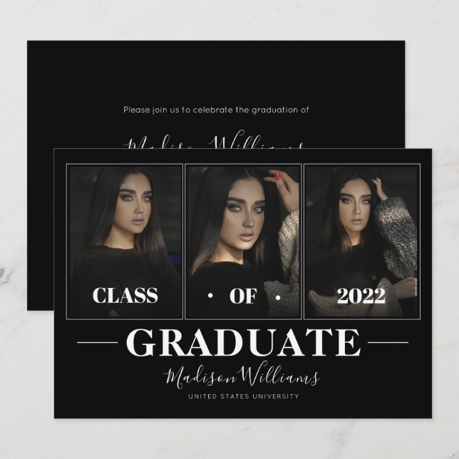 Invitación Moderna graduación de Collage de fotos elegante ne (Anverso / Reverso)