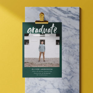 Invitación Moderna graduación de escritura verde foto elegant