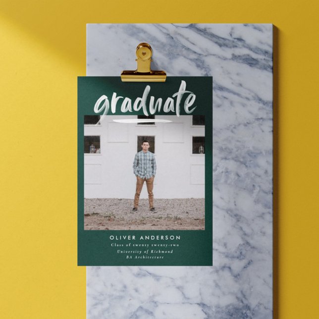 Invitación Moderna graduación de escritura verde foto elegant (Subido por el creador)