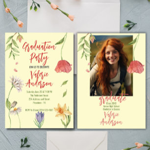 Invitación Moderna graduación de flores silvestres con estilo