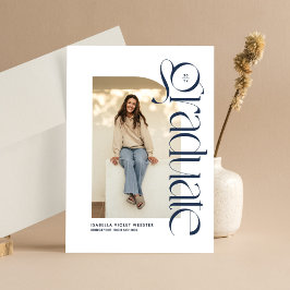 Invitación Moderna graduación de foto azul marino