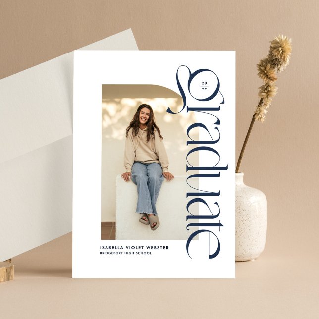 Invitación Moderna graduación de foto azul marino (Subido por el creador)