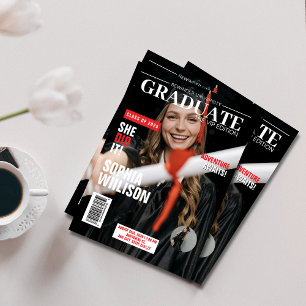 Invitación Moderna graduación de fotos de revistas en negro y