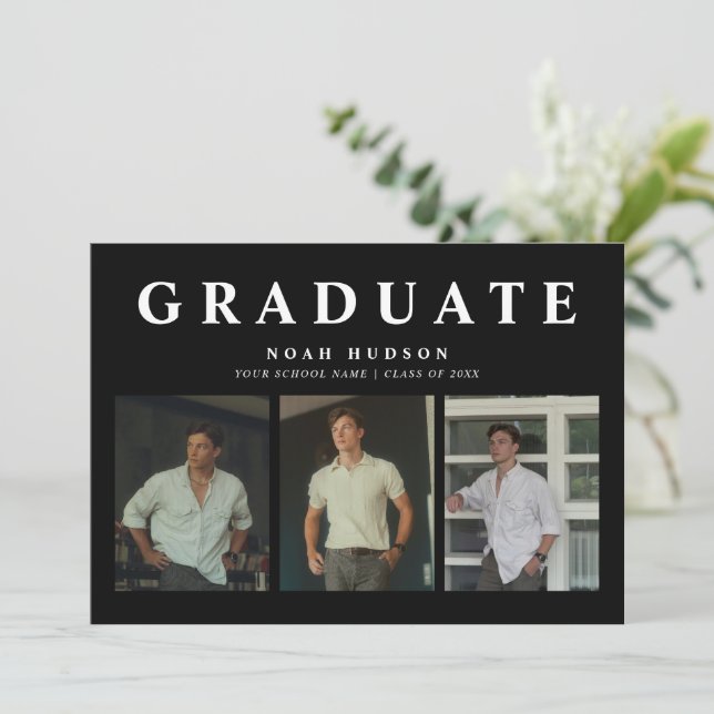 Invitación Moderna graduación de fotos en blanco y negro 3 (Anverso de pie)