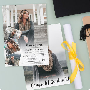 Invitación Moderna graduación de fotos minimalistas en blanco