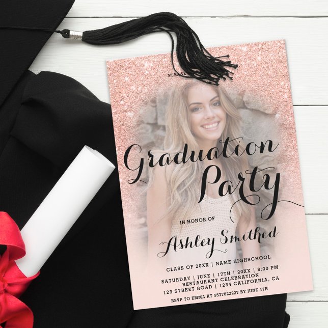 Invitación Moderna graduación de fotos sombrías de purpurina  (Subido por el creador)