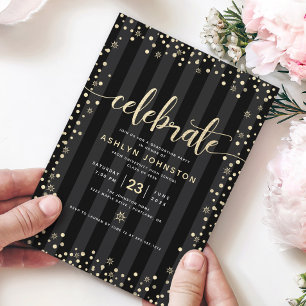 Invitación Moderna graduación de guión de purpurina de oro ne