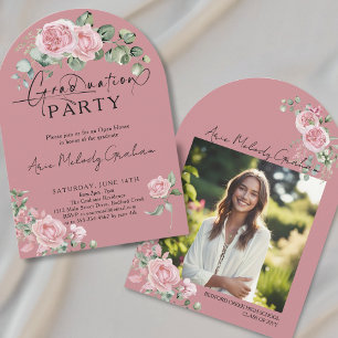 Invitación Moderna graduación de guión de rosas rosas rosas r