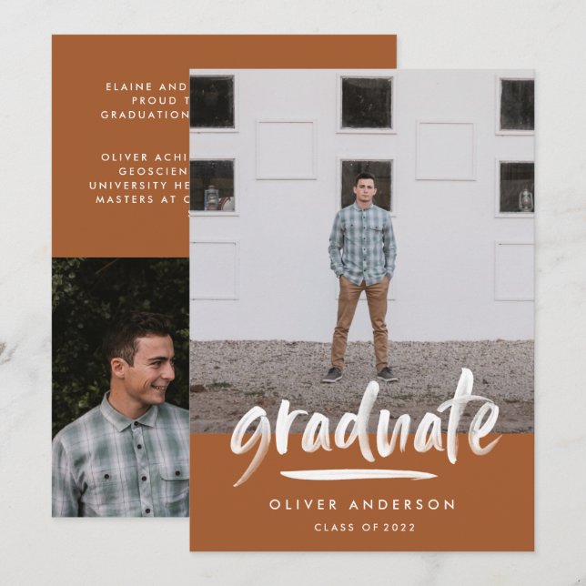 Invitación Moderna graduación de guiones de terracota multi-f (Anverso / Reverso)