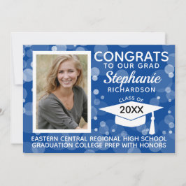 Invitación Moderna Graduación de la foto de las burbujas azul