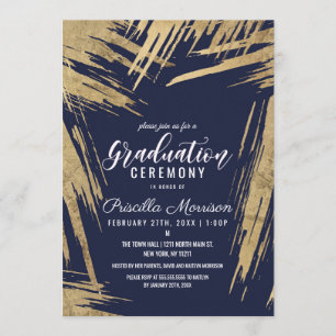 Invitación Moderna graduación de Moda azul de la Marina de Or