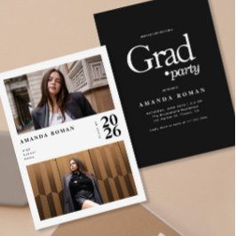 Invitación Moderna graduación editorial en blanco y negro