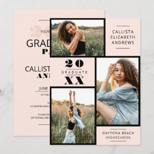 Invitación Moderna Graduación Mínima De La Cuadrícula De Foto