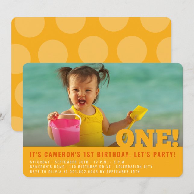 Invitación Moderna Gran Una Niña Divertida o Niño Primer Cump (Anverso / Reverso)