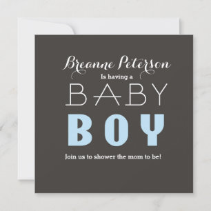 Invitación moderna gris claro azul bebé niño Baby 