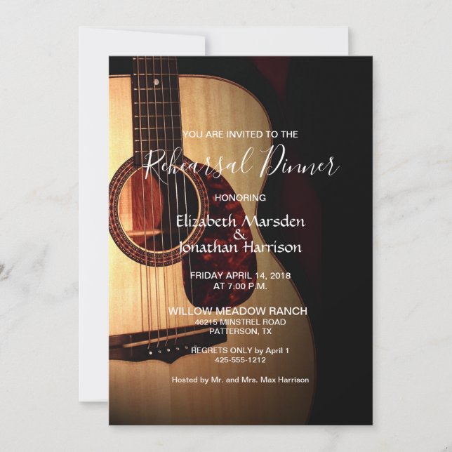 Invitación Moderna guitarra Evento musical ensayo Cena (Anverso)